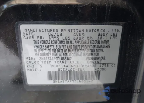 2013 Nissan Sentra Sl z USA, uszkodzony, nr VIN 3N1AB7AP9DL685162